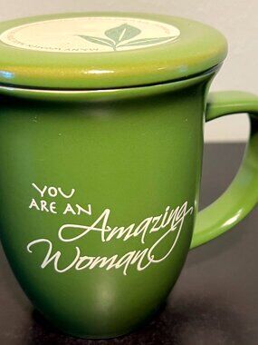 NWT Abbey Press You Are An Amazing Woman Green Stoneware Coffee Mug Coaster Lid